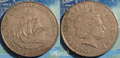Восточные Карибы 25 центов 2002 года, KM# 38, a108-102