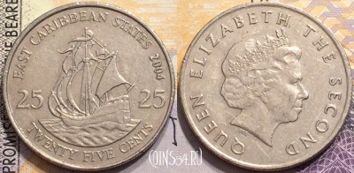 Восточные Карибы 25 центов 2004 года, KM# 38, 148-125