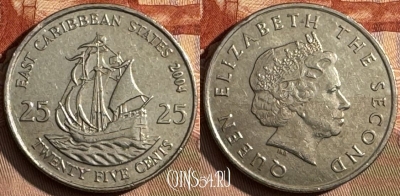 Восточные Карибы 25 центов 2004 года, KM# 38, s426s-059 ♛