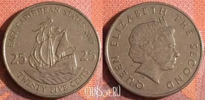 Восточные Карибы 25 центов 2007 года, KM# 38, 342-016