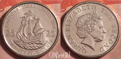 Восточные Карибы 25 центов 2010 года, KM# 38a, 202k-117