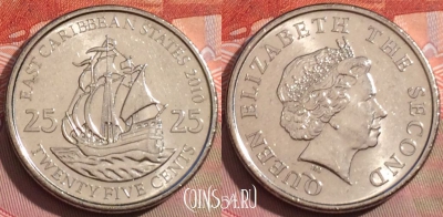 Восточные Карибы 25 центов 2010 года, KM# 38a, 235a-025