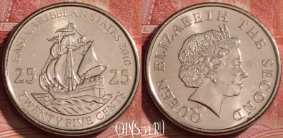 Восточные Карибы 25 центов 2010 года, KM# 38a, 312k-071