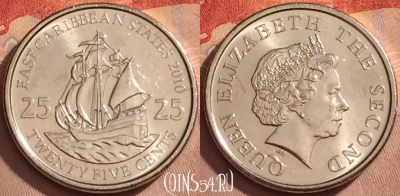 Восточные Карибы 25 центов 2010 года, KM# 38a, 375k-099