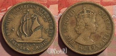 Восточные Карибы 5 центов 1955 года, KM# 4, 239a-038