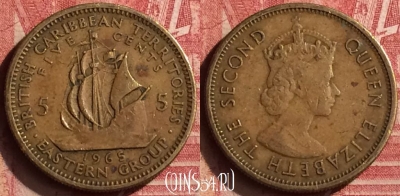 Восточные Карибы 5 центов 1965 года, KM# 4, 198n-124