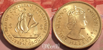 Восточные Карибы 5 центов 1965 года, KM# 4, UNC, 246-002