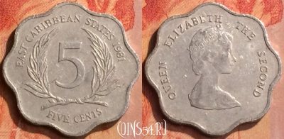 Восточные Карибы 5 центов 1981 года, KM# 12, 104n-014