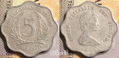Восточные Карибы 5 центов 1981 года, KM# 12, 144-060