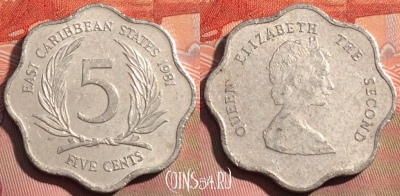 Восточные Карибы 5 центов 1981 года, KM# 12, 271a-015