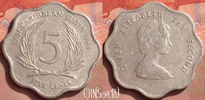 Восточные Карибы 5 центов 1984 года, KM# 12, 057l-108