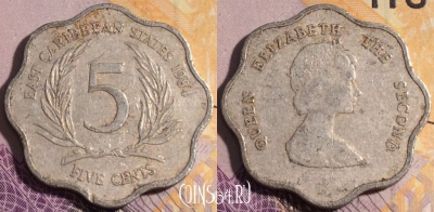 Восточные Карибы 5 центов 1984 года, KM# 12, 188a-104