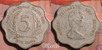 Восточные Карибы 5 центов 1986 года, KM# 12, 214b-037