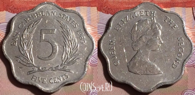 Восточные Карибы 5 центов 1989 года, KM# 12, 244b-108