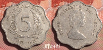 Восточные Карибы 5 центов 1989 года, KM# 12, 254a-061