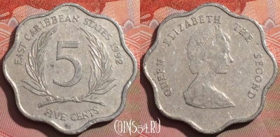 Восточные Карибы 5 центов 1992 года, KM# 12, 254a-101