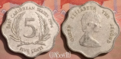 Восточные Карибы 5 центов 1994 года, KM# 12, 085l-050