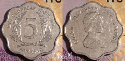 Восточные Карибы 5 центов 1994 года, KM# 12, 189a-032