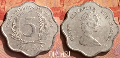 Восточные Карибы 5 центов 1994 года, KM# 12, 256n-070