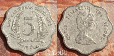Восточные Карибы 5 центов 1995 года, KM# 12, 487р-007