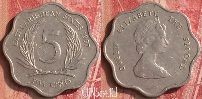 Восточные Карибы 5 центов 1997 года, KM# 12, 334n-042