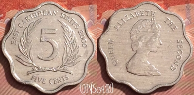 Восточные Карибы 5 центов 2000 года, KM# 12, 207l-054