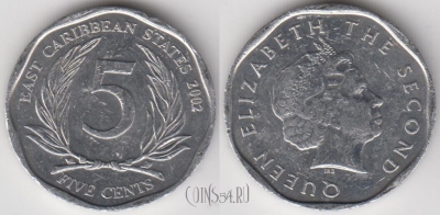 Восточные Карибы 5 центов 2002 года, KM# 36, 134-083