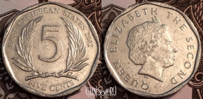 Восточные Карибы 5 центов 2002 года, KM# 36, 64-070b