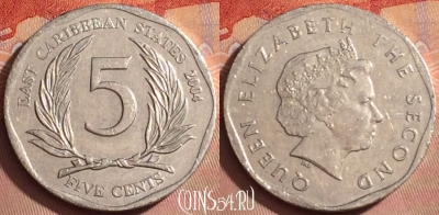 Восточные Карибы 5 центов 2004 года, KM# 36, 363k-058