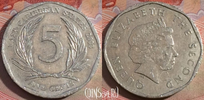 Восточные Карибы 5 центов 2008 года, KM# 36, 151b-060