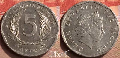 Восточные Карибы 5 центов 2008 года, KM# 36, 423-060