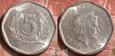 Восточные Карибы 5 центов 2010 года, KM# 36, 060n-024