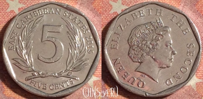 Восточные Карибы 5 центов 2015 года, KM# 36, 378-125