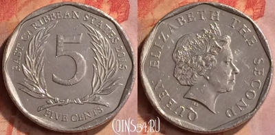 Восточные Карибы 5 центов 2015 года, KM# 36, 414-106