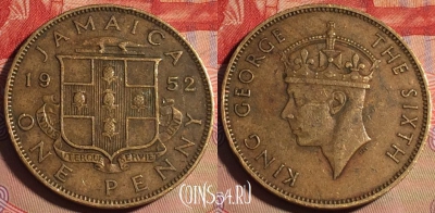 Ямайка 1 пенни 1952 года, KM# 35, 215a-013