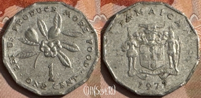 Ямайка 1 цент 1977 года, KM# 64, 144s-102