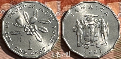 Ямайка 1 цент 1987 года, KM# 64, UNC, 504s-042