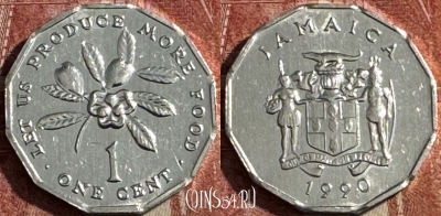 Ямайка 1 цент 1990 года, KM# 64, 502s-095