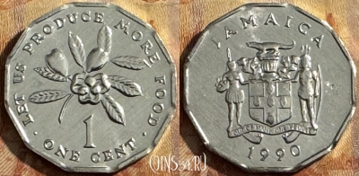 Ямайка 1 цент 1990 года, KM# 64, UNC, s515s-069