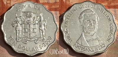 Ямайка 10 долларов 2000 года, KM# 181, s058s-134