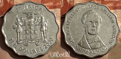 Ямайка 10 долларов 2000 года, KM# 181, s430s-113