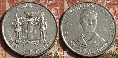Ямайка 10 центов 1991 года, KM# 146.1, 195s-079