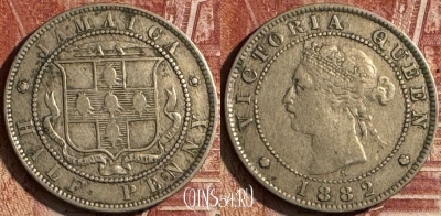 Ямайка 1/2 пенни 1882 г., KM# 16, 504s-126 ♛