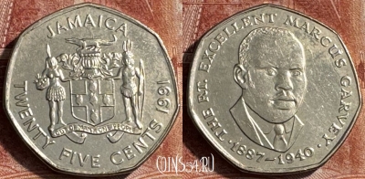 Ямайка 25 центов 1991 года, KM# 147, 177s-126