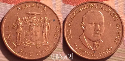 Ямайка 25 центов 1996 года, KM# 167, 085o-114
