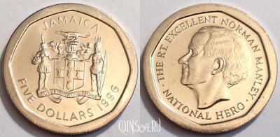 Ямайка 5 долларов 1996 года, KM# 163, UNC, 074-008a