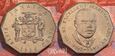 Ямайка 50 центов 1986 года, KM# 65, 245-089
