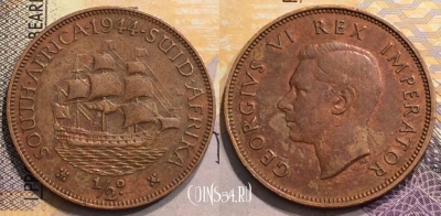 ЮАР (Южная Африка) 1/2 пенни 1944 года, KM# 24, 152-127