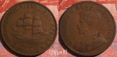 ЮАР (Южная Африка) 1 пенни 1930 года, KM# 14.2, a087-074
