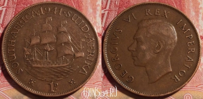 ЮАР (Южная Африка) 1 пенни 1941 года, KM# 25, 261-113